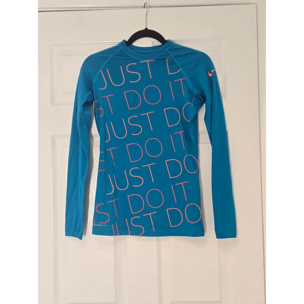 Nike Pro Combat Therma-FIT Long Sleeve Shirt Blue Just Do It Graphic Small